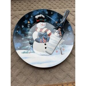 Today's Living Snowman Cake Plate with Server Holiday Christmas